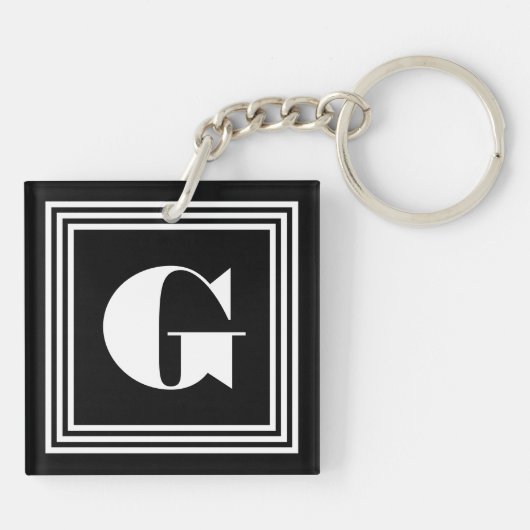 Fett 3-Rahmen-Monogramm | Schwarz/Weiß Schlüsselanhänger (Rückseite)