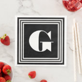 Fett 3-Rahmen-Monogramm | Schwarz/Weiß Serviette (Beispiel)