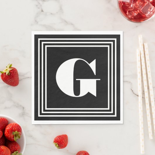 Fett 3-Rahmen-Monogramm | Schwarz/Weiß Serviette (Beispiel)