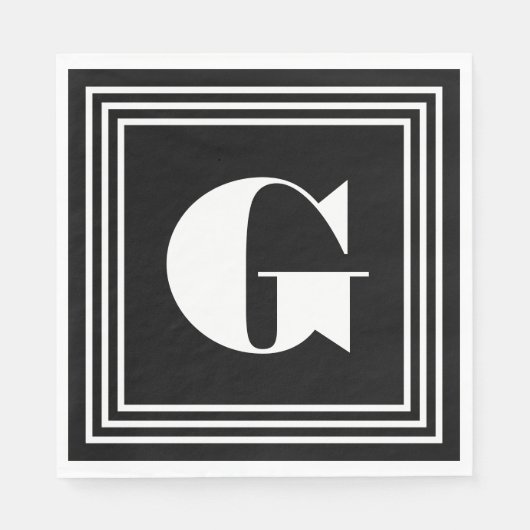 Fett 3-Rahmen-Monogramm | Schwarz/Weiß Serviette (Vorderseite)