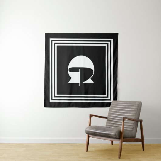 Fett 3-Rahmen-Monogramm | Schwarz/Weiß Wandteppich (Beispiel (Horizontal))