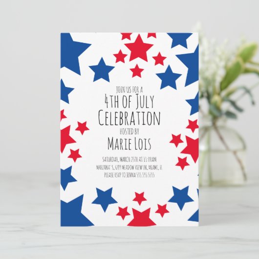 Fett 4. Juli Party Stars Border Einladung (Stehend Vorderseite)