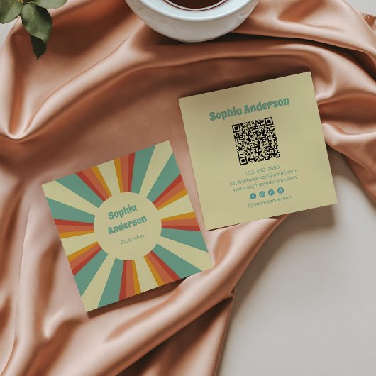 Fett 70er Style with Custom QR code - Retro Brust Quadratische Visitenkarte
