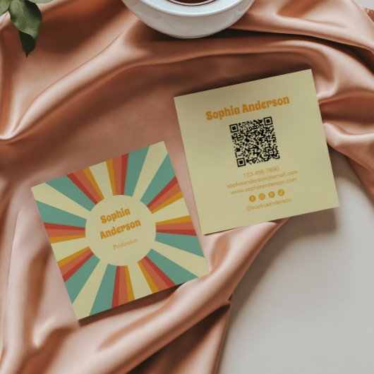 Fett 70er Style with Custom QR code - Retro Brust Quadratische Visitenkarte