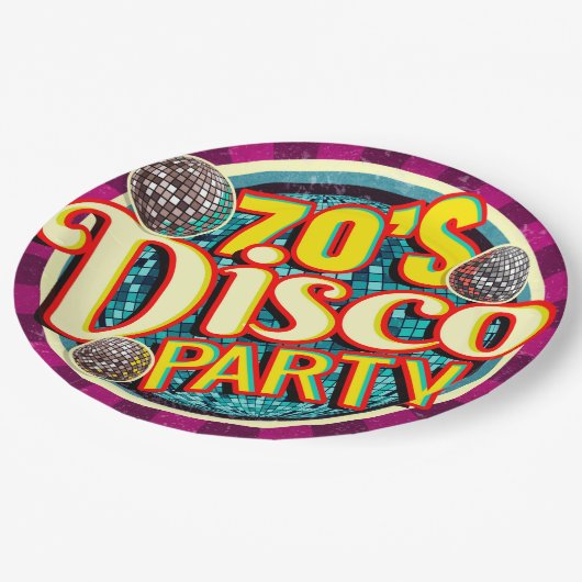 Fett 70's Disco Party | Bunte Nostalgie Pappteller (Schrägansicht)