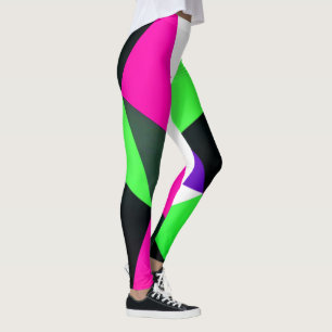 Fett 80er Farbblock Nebel Grün Rosa Lila Leggings