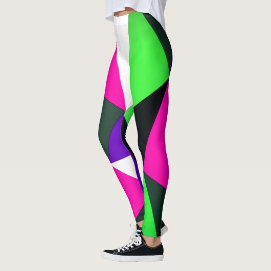 Fett 80er Farbblock Nebel Grün Rosa Lila Leggings (Links)