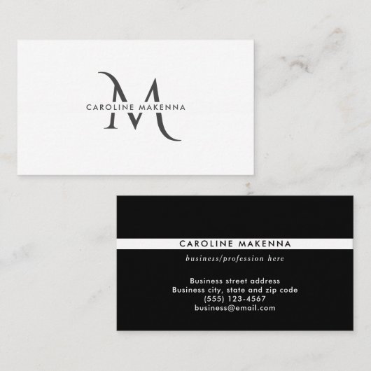 Fett, aber minimal Monogramm Schwarz-weiß Beruflic Visitenkarte (Vorne/Hinten)