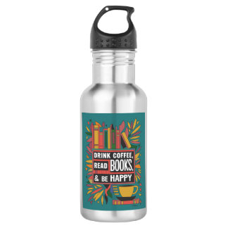Fett Abstrakter "Drink Coffee, Read Books" Edelstahlflasche
