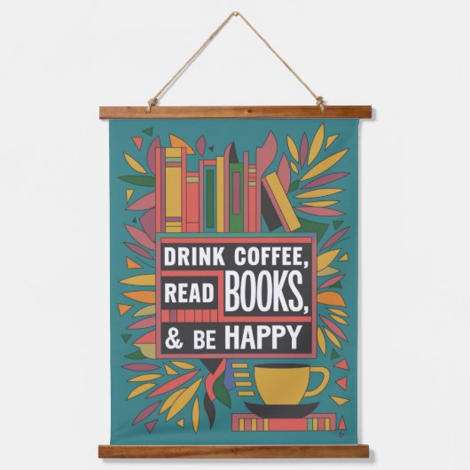 Fett Abstrakter "Drink Coffee, Read Books" Wandteppich Mit Holzrahmen (Vorderseite)