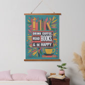 Fett Abstrakter "Drink Coffee, Read Books" Wandteppich Mit Holzrahmen (Schlafzimmer)