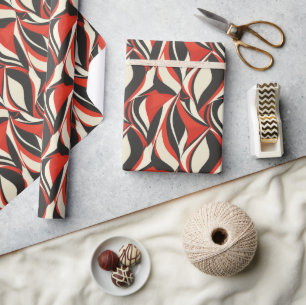 Fett Abstraktes 2D Muster mit Rot, Schwarz, Creme Geschenkpapier