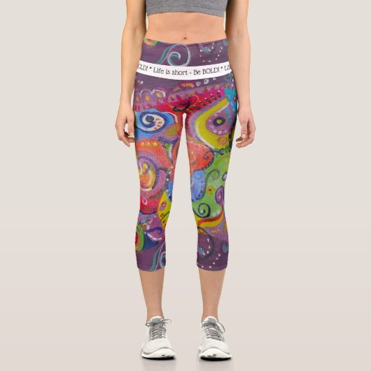 Fett Abstraktes Auberginen- und Farbschwenken Capri Leggings (Vorderseite)
