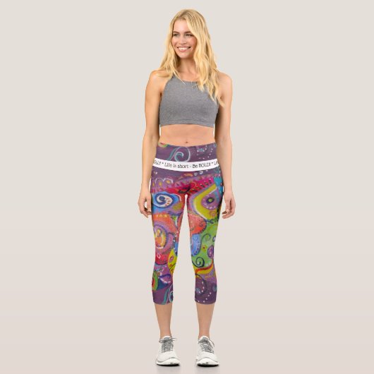 Fett Abstraktes Auberginen- und Farbschwenken Capri Leggings (Vorderseite)