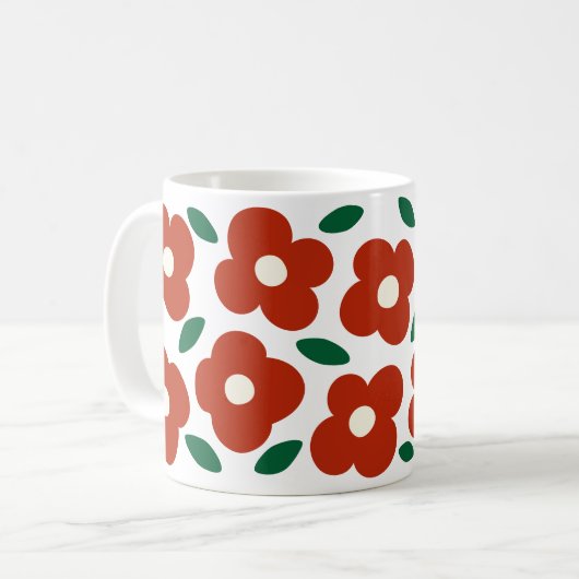 Fett Abstraktes Retro-Blume-Muster Kaffeetasse (Vorderseite Links)