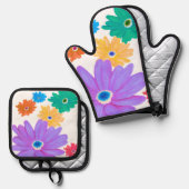Fett angestrichene blühende Blume Ofenhandschuh & Topflappen-Set (Vorderseite/Rückseite)