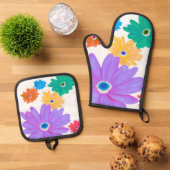 Fett angestrichene blühende Blume Ofenhandschuh & Topflappen-Set (Oben Unten)