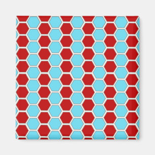 Fett Aquamarine blaue und rote Hexagon-Fliesenmust Magnet