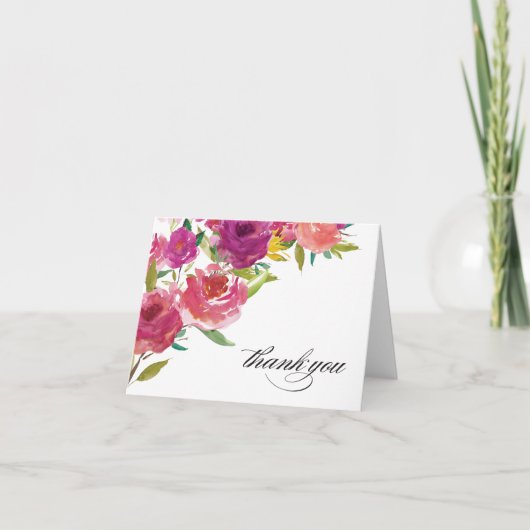 Fett Aquarellfarben floral Danke Note Card (Vorderseite)