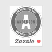 Fett bearbeitbarer Text und Monogramm | Grau Aufkleber (Blatt)