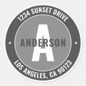 Fett bearbeitbarer Text und Monogramm | Grau und W Runder Aufkleber (Vorderseite)