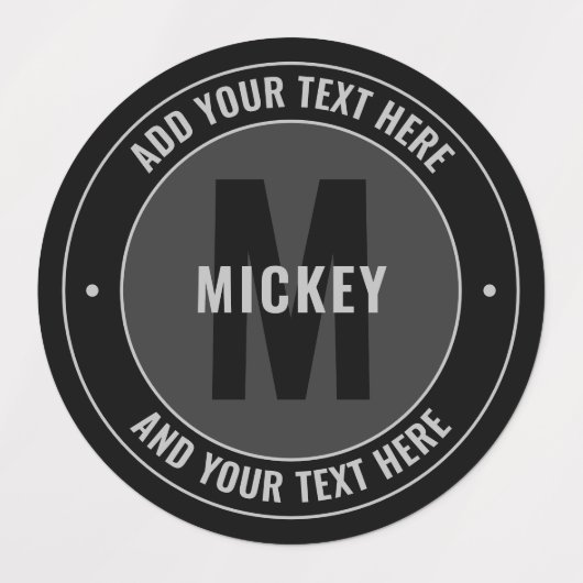 Fett bearbeitbarer Text und Monogramm | Schwarz & Etiketten (Design 1)