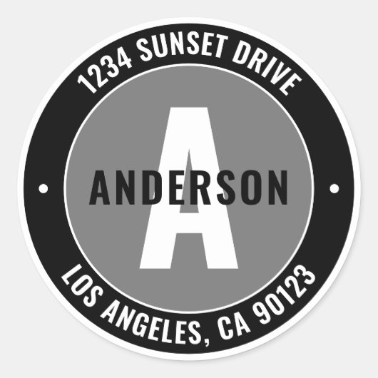 Fett bearbeitbarer Text und Monogramm | Schwarz-we Runder Aufkleber (Vorderseite)