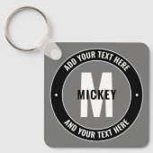 Fett bearbeitbarer Text und Monogramm | Schwarz-we Schlüsselanhänger (Vorderseite)
