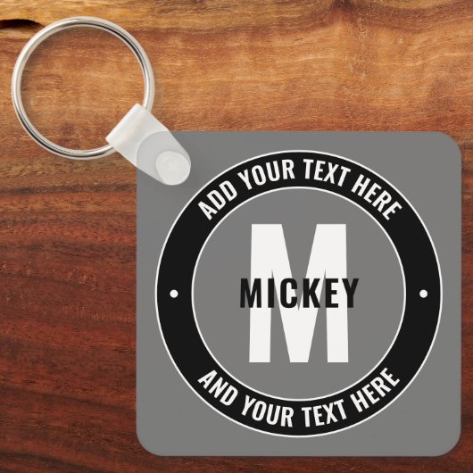 Fett bearbeitbarer Text und Monogramm | Schwarz-we Schlüsselanhänger (Vorderseite)