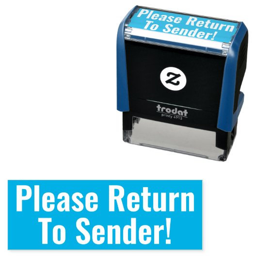 Fett: "Bitte zurück zum Sender!" Briefmarke Permastempel (Beispiel)