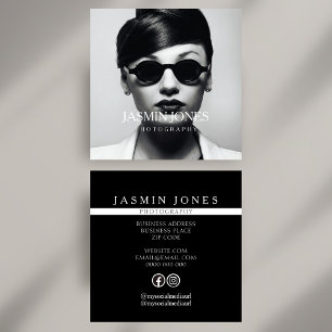 Fett Black and White Social Media Foto Quadratische Visitenkarte