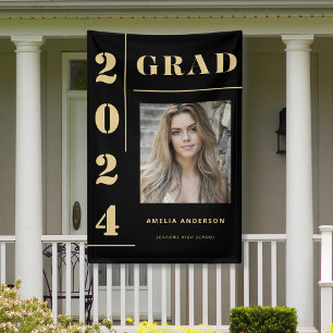 Fett Black Gold Typografy Foto Graduation Party Banner