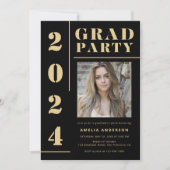 Fett Black Gold Typografy Foto Graduation Party Einladung (Vorderseite)