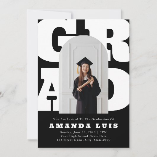 Fett Black Retro Abschluss Einladung (Vorderseite)