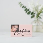 Fett Black Script Errötend Rosa Foto Make-up Gesch Visitenkarte (Stehend Vorderseite)