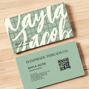 Fett-blau-graues Karomuster-QR-Code für Handmade Visitenkarte