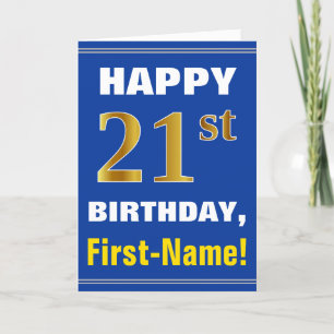 Fett, blau, Imitate Gold 21. Geburtstag mit Name C Karte
