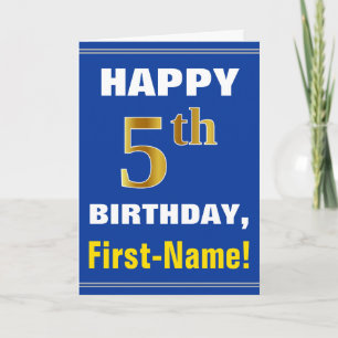 Fett, blau, Imitate Gold 5. Geburtstag mit Name Ca Karte