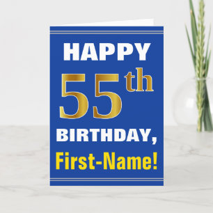 Fett, blau, Imitats Gold 55. Geburtstag mit Name C Karte