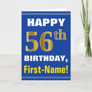 Fett, blau, Imitats Gold 56. Geburtstag mit Name C Karte