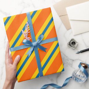Fett Blau, Orange Und Gelb Streifenmuster Geschenkpapier
