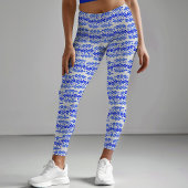 Fett Blau Weiß Batik Circle Block Print Abstrakt Leggings