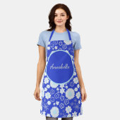 Fett Blau Weiße Blume Blumenmuster benannt Schürze (Getragen)