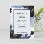 Fett blauer Blumenzauber Einladung (Stehend Vorderseite)