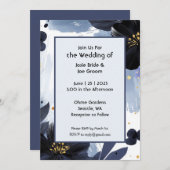 Fett blauer Blumenzauber Einladung (Vorne/Hinten)