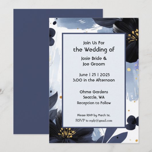 Fett blauer Blumenzauber Einladung (Vorne/Hinten)