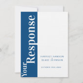 Fett blauer und weißer Text Hochzeitsantwort UAWG Einladung (Vorderseite)