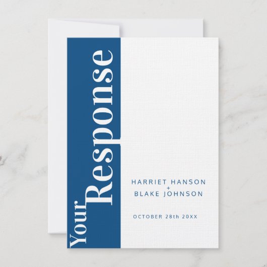 Fett blauer und weißer Text Hochzeitsantwort UAWG Einladung (Vorderseite)