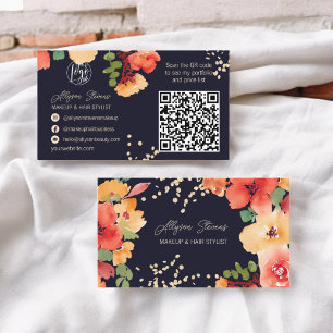 Fett blaues Blütengoldmakeup Haar Logo qr Code Visitenkarte