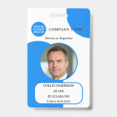 Fett blaues weißes Retro-Foto-ID-Abzeichen Ausweis (Front)